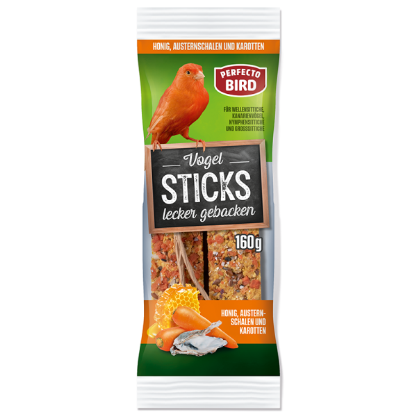 Perfecto Bird Vogel Sticks Honig, Austernschale & Karotten 160g