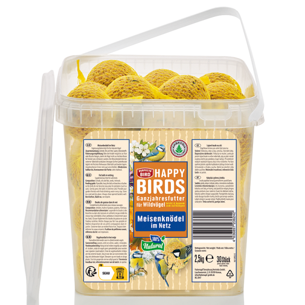 Perfecto Bird Happy Birds 30 Meisenknödel mit Netz im Eimer, 2,5kg