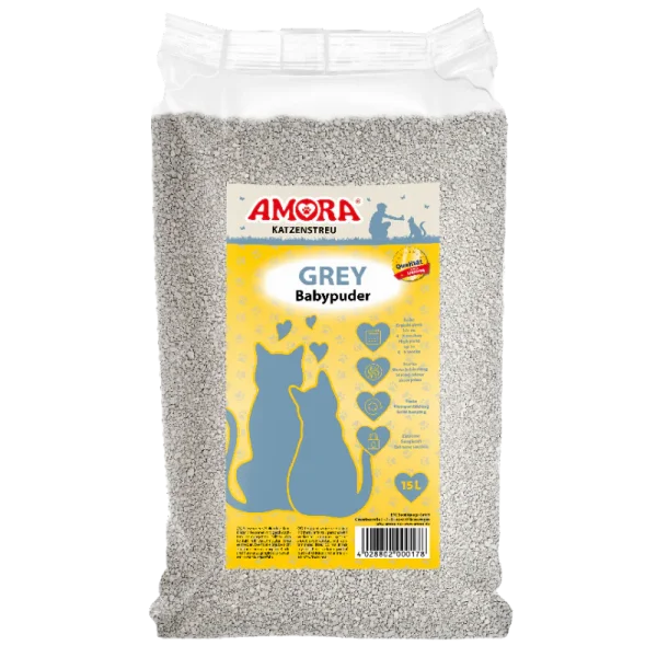 AMORA Katzenstreu Grey Compact Babypuder 14kg