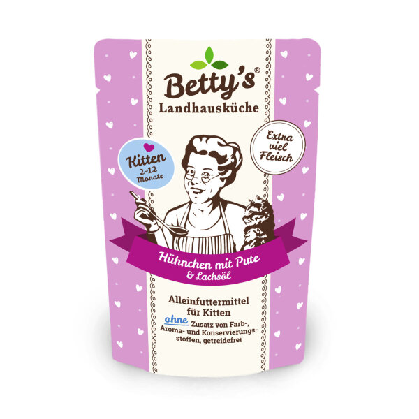 Betty`s Landhausküche Frischebeutel für Kitten Hühnchen mit Pute 100g 6 x 200 g